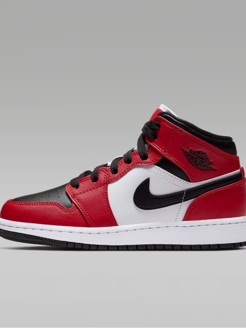 NIKE JORDAN 1 MID -  size 3 Kids Red, Black & White High-Top Basketball Sneakers